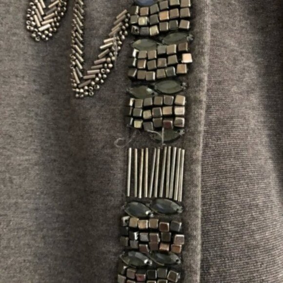 H&M Cocktail Jacket M Cropped Thick Knit Embellished Beaded Open Front Gray - Picture 5 of 8